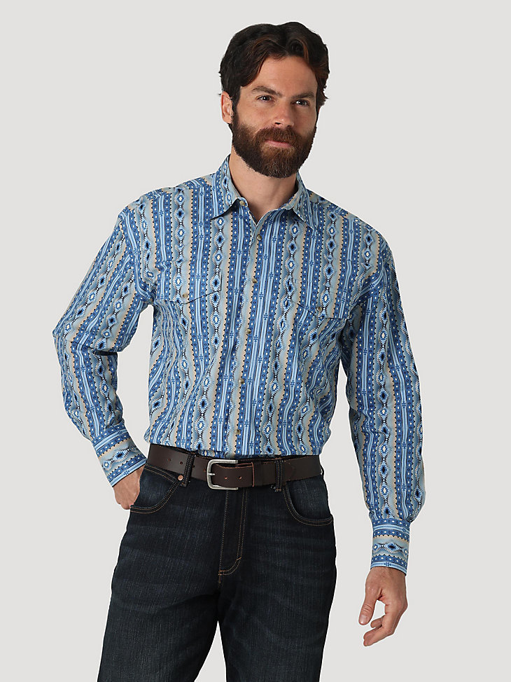 Men's Checotah® Long Sleeve Western Snap Printed Shirt in Bay Blue main view