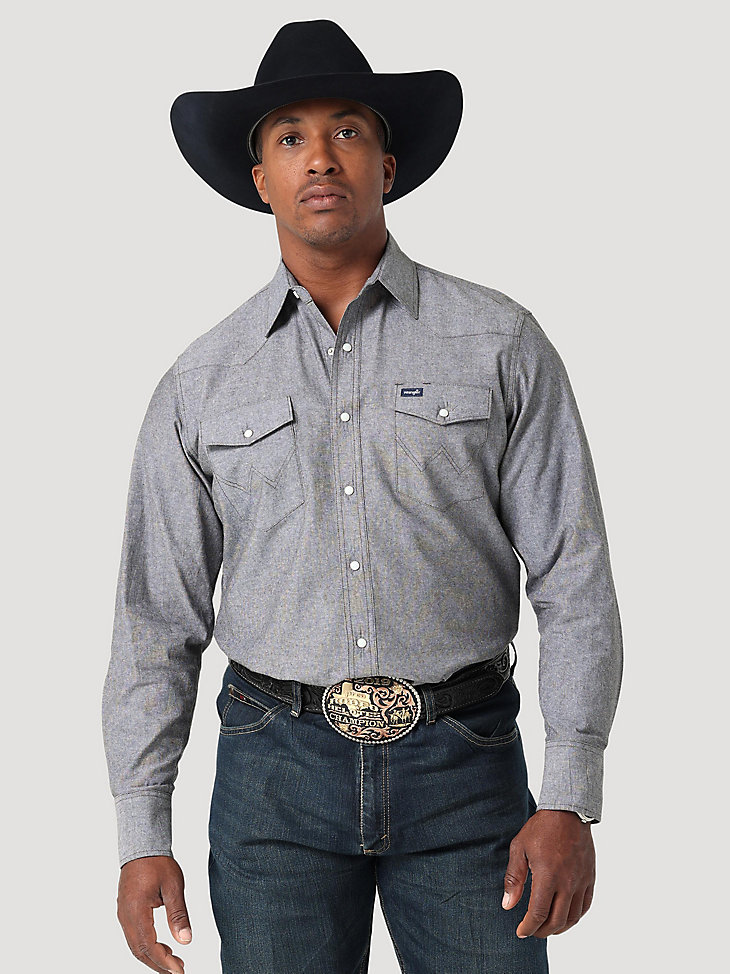 Men's Cowboy Cut Work Chambray Long Sleeve Western Snap Shirt in Moonless Night alternative view