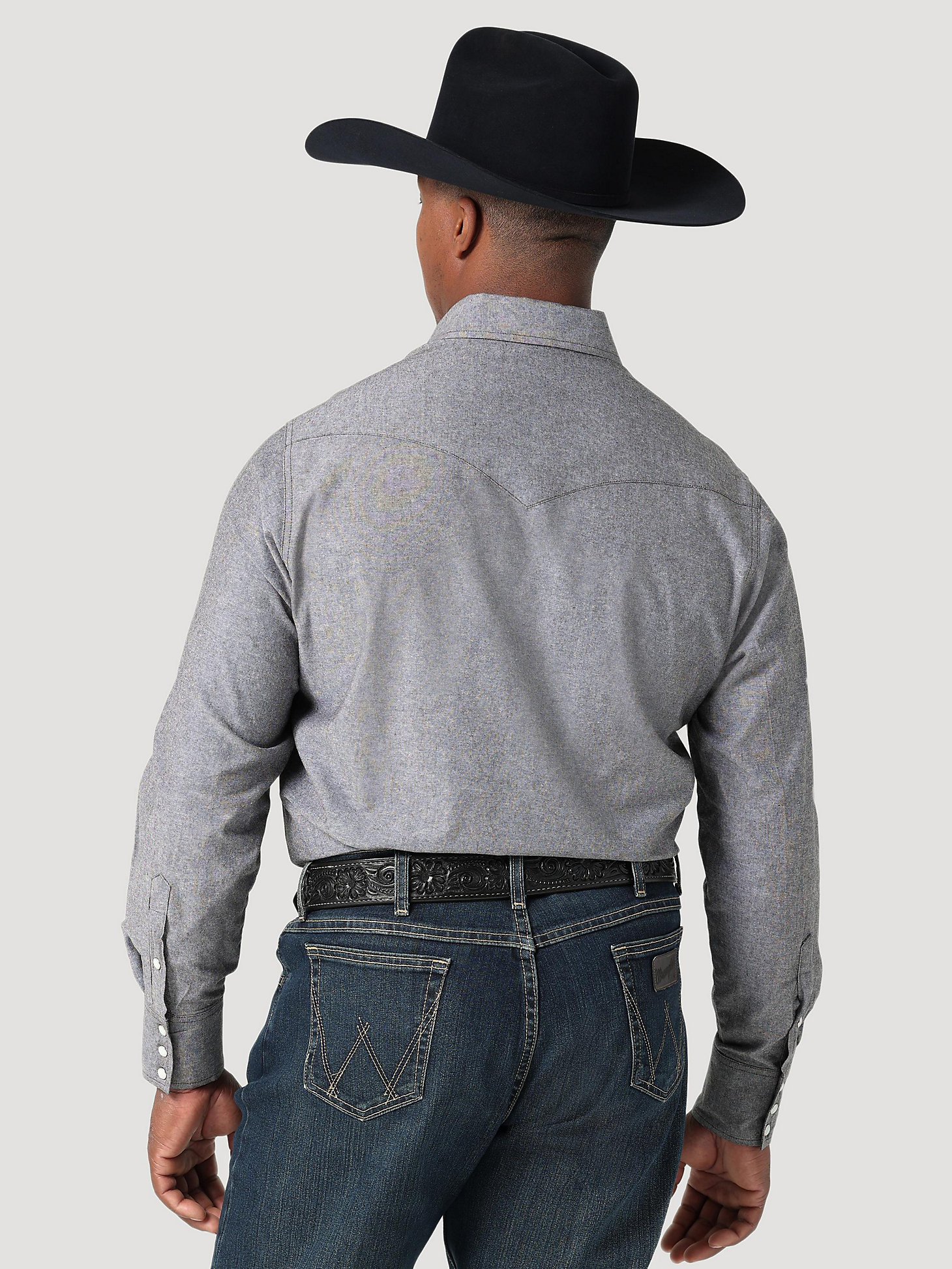 Men's Cowboy Cut Work Chambray Long Sleeve Western Snap Shirt in Moonless Night alternative view 3