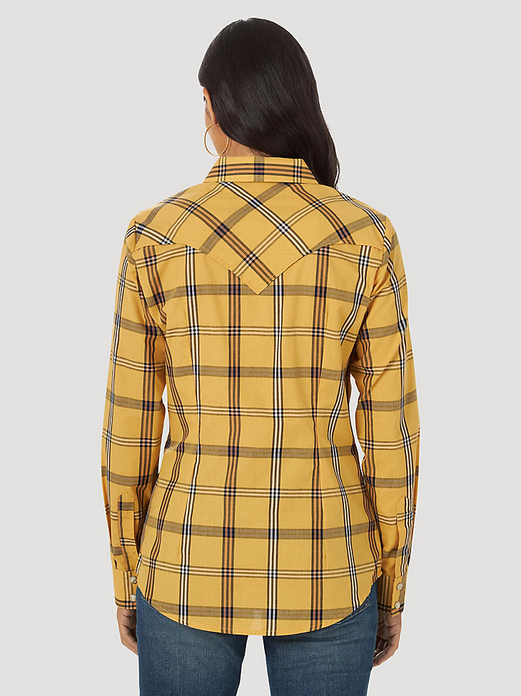 Women's Essential Long Sleeve Plaid Western Snap Top in Yellow alternative view