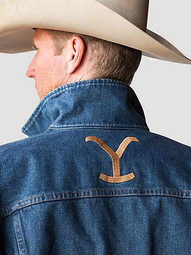 Wrangler x Yellowstone Men's Embroidered Denim Jacket in Tinted Medium Wash alternative view