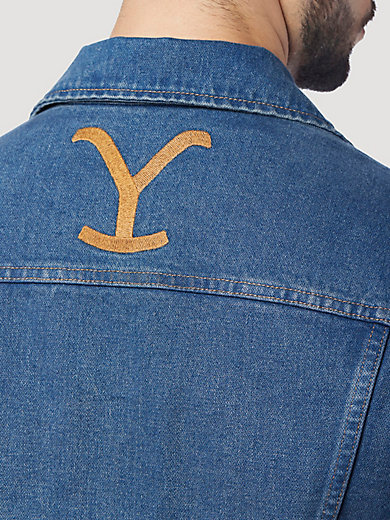 Wrangler x Yellowstone Men's Embroidered Denim Jacket in Tinted Medium Wash alternative view 4