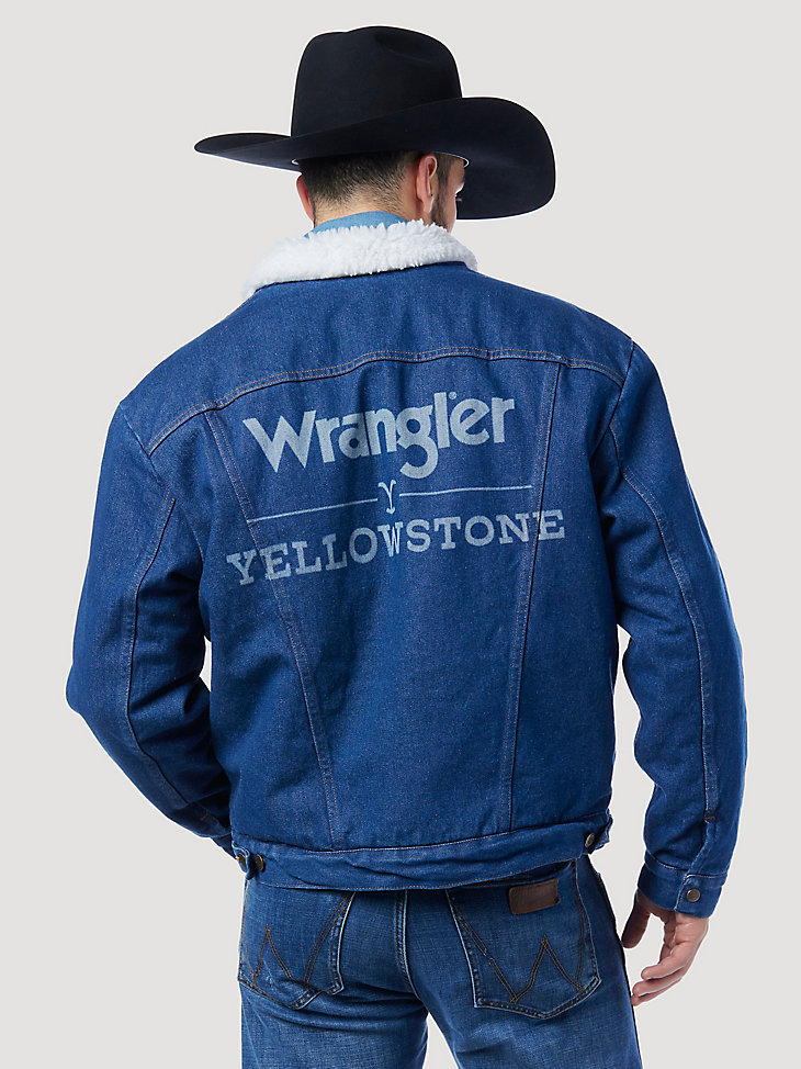 Wrangler x Yellowstone Men's Sherpa Lined Denim Jacket in Medium Rinse Wash alternative view