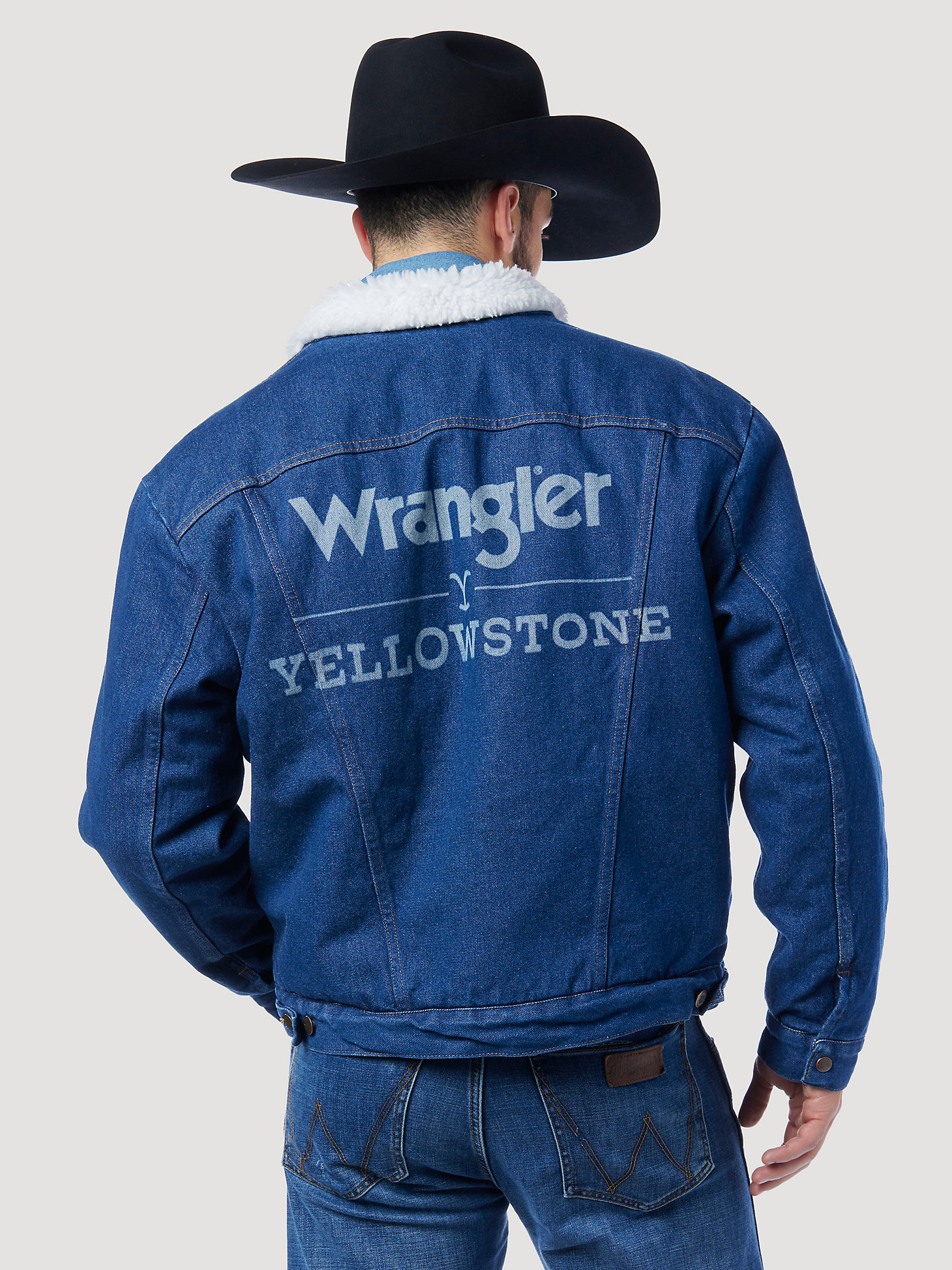 Wrangler x Yellowstone Men's Sherpa Lined Denim Jacket in Medium Rinse Wash alternative view 1
