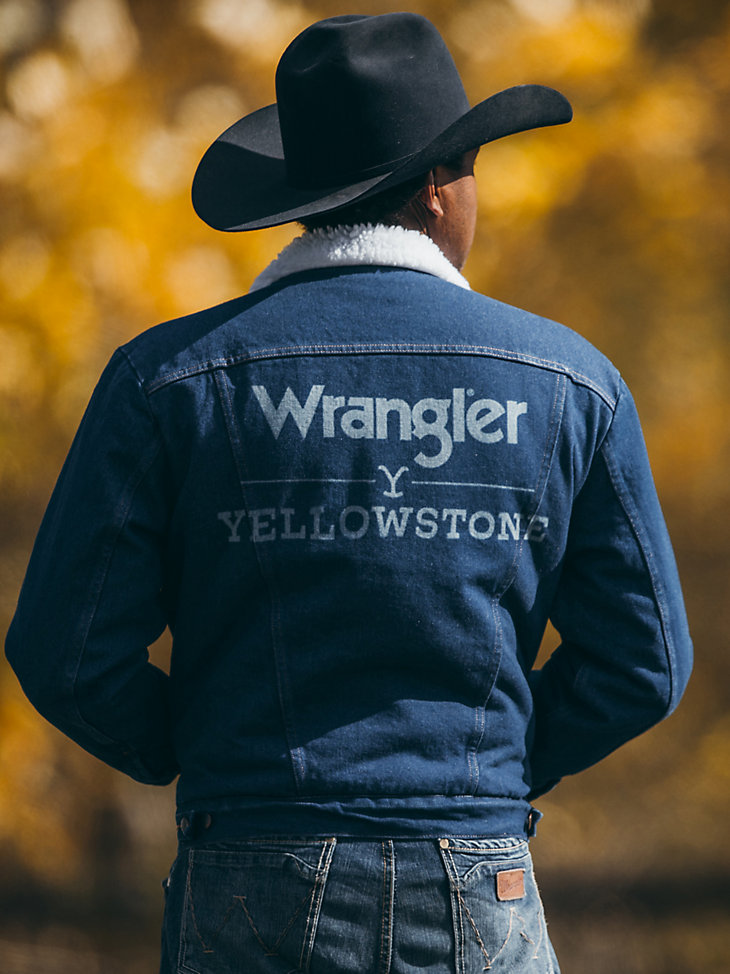Wrangler x Yellowstone Men's Sherpa Lined Denim Jacket in Medium Rinse Wash alternative view 2