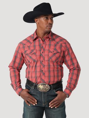 Men's Long Sleeve Fashion Western Snap Plaid Shirt in Brown