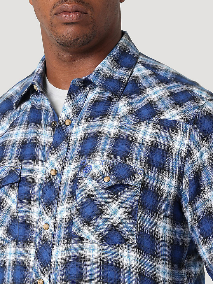 Mens Western Flannel Casual Shirt Two Pocket Long Sleeve Snap Shirt 