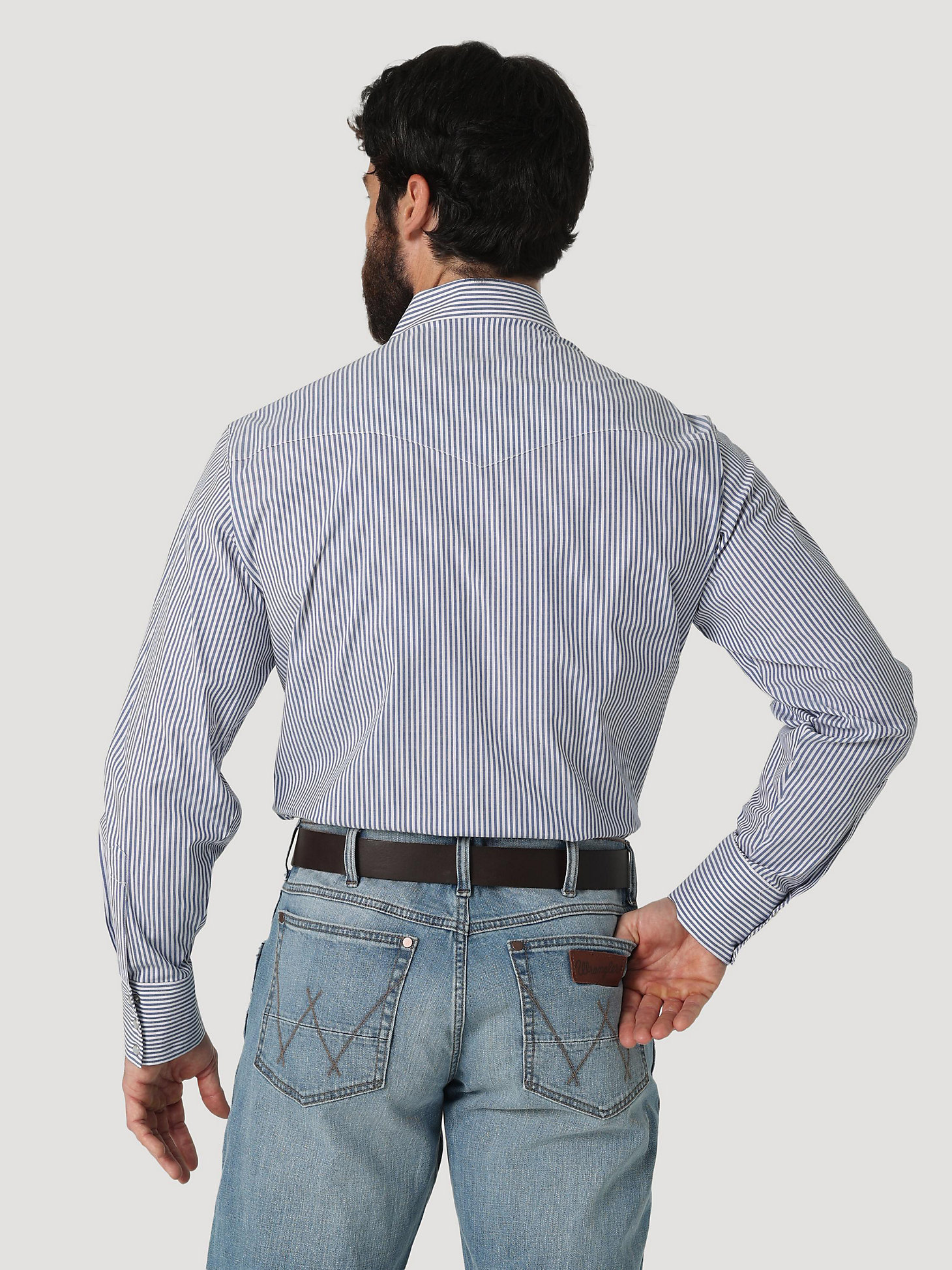 Men's Wrinkle Resist Long Sleeve Western Snap Striped Shirt in Inlet alternative view 1
