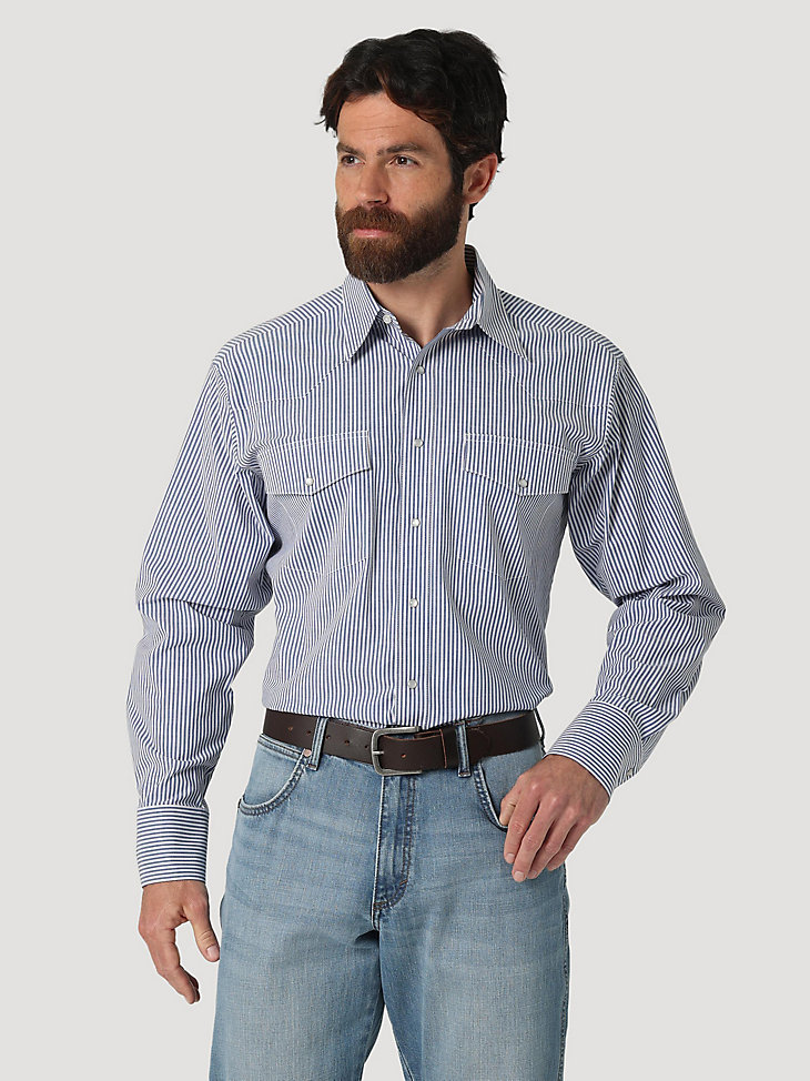 Men's Wrinkle Resist Long Sleeve Western Snap Striped Shirt in Inlet main view