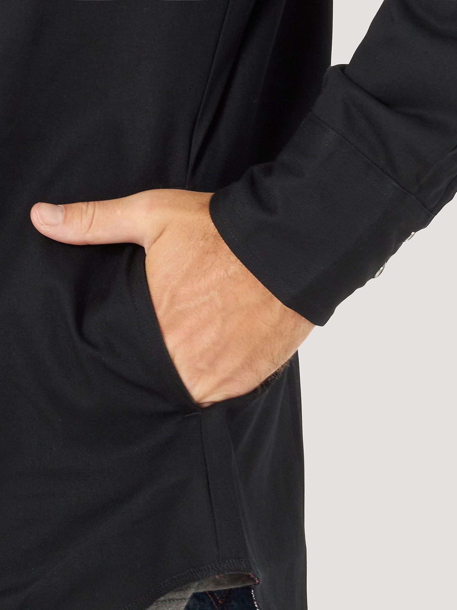 Men's Wrangler® Long Sleeve Flannel Lined Solid Work Shirt in Black/Burgundy alternative view 6