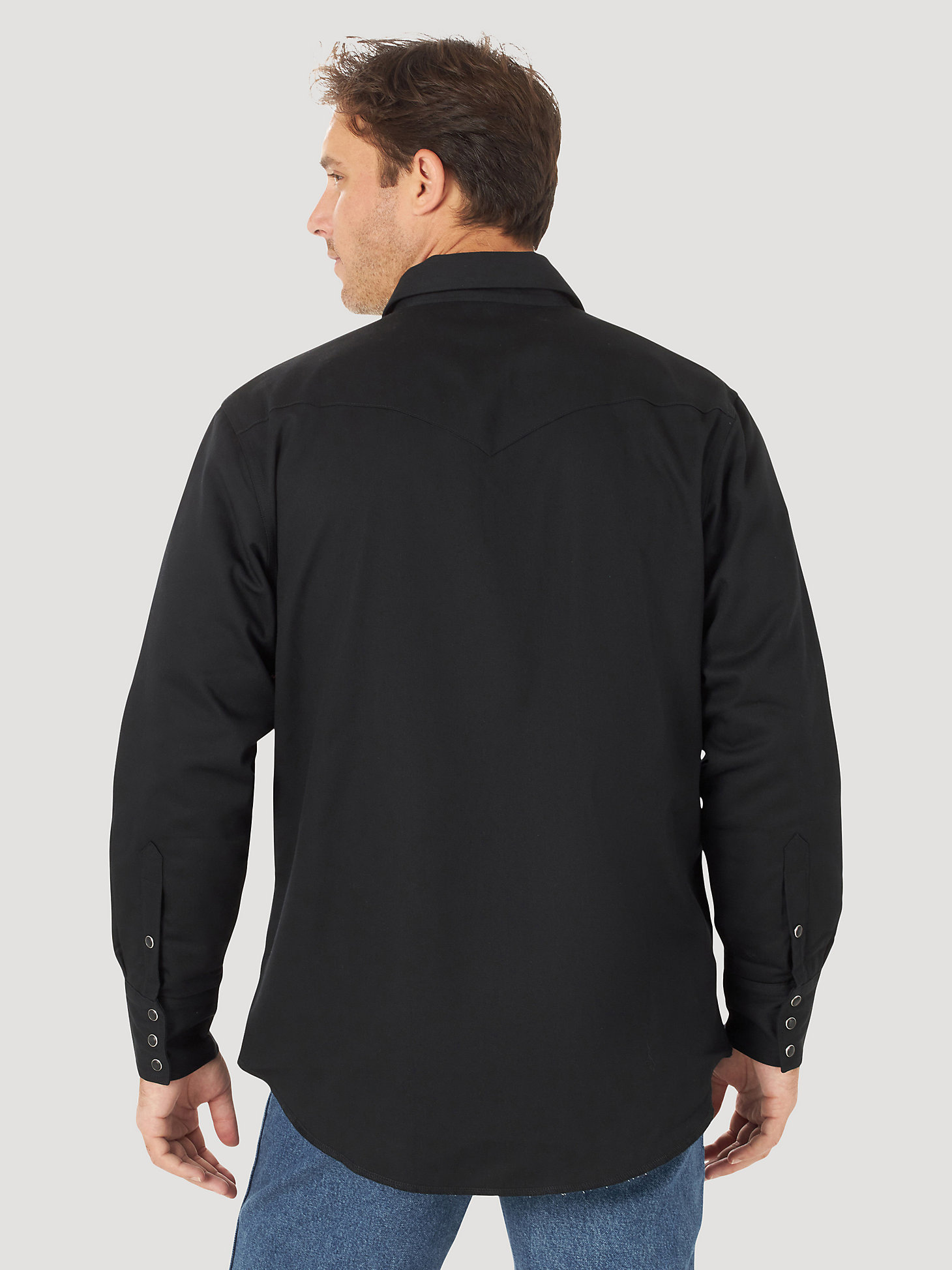 Men's Wrangler® Long Sleeve Flannel Lined Solid Work Shirt in Black/Burgundy alternative view 2