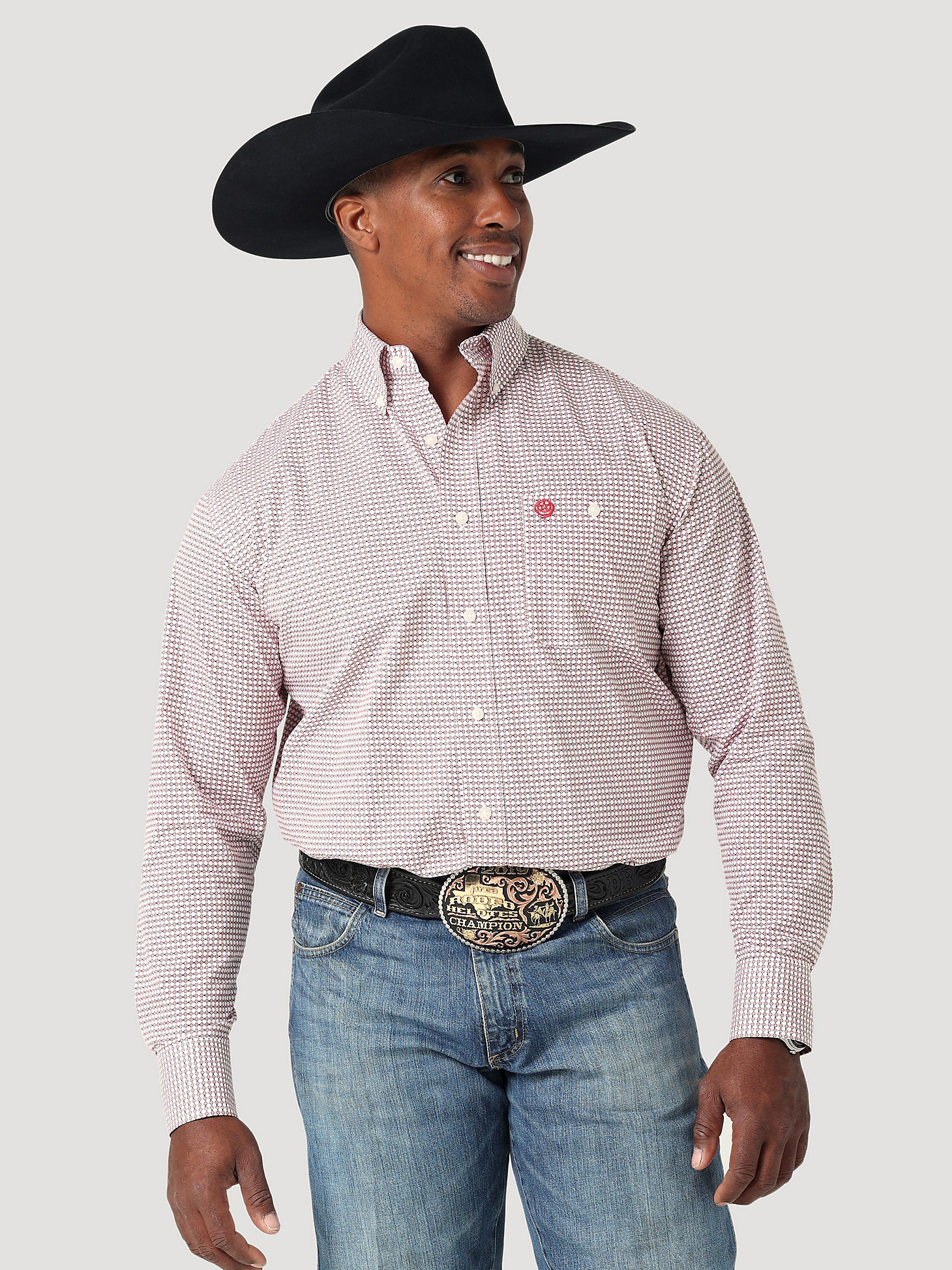Men's George Strait Long Sleeve Button Down One Pocket Printed Shirt in Ruby Revival main view