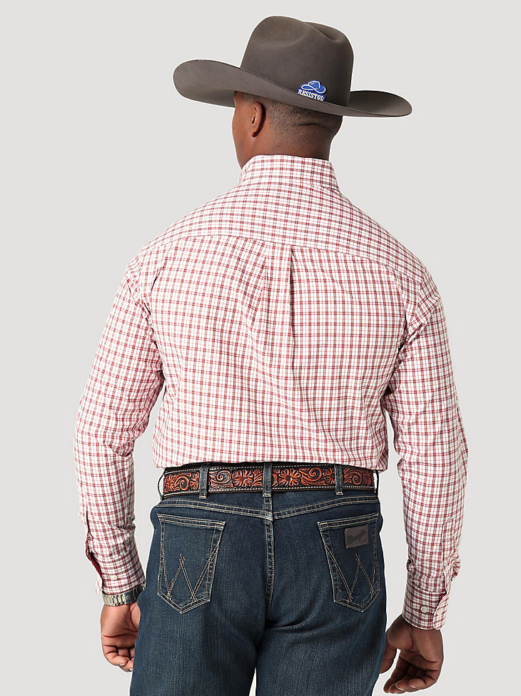 Men's George Strait Long Sleeve Button Down One Pocket Plaid Shirt in Brick Red Checks alternative view