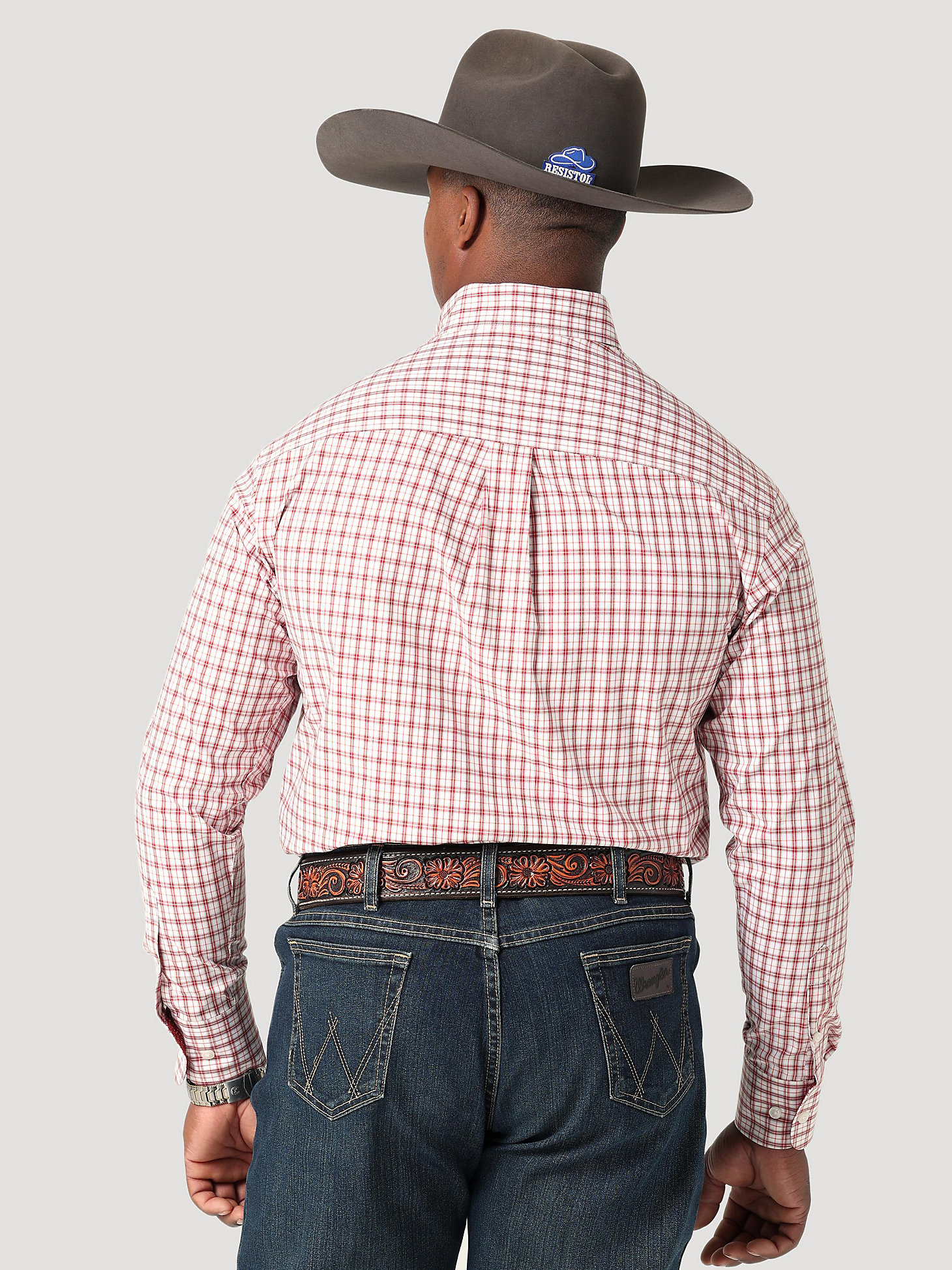 Men's George Strait Long Sleeve Button Down One Pocket Plaid Shirt in Brick Red Checks alternative view 1