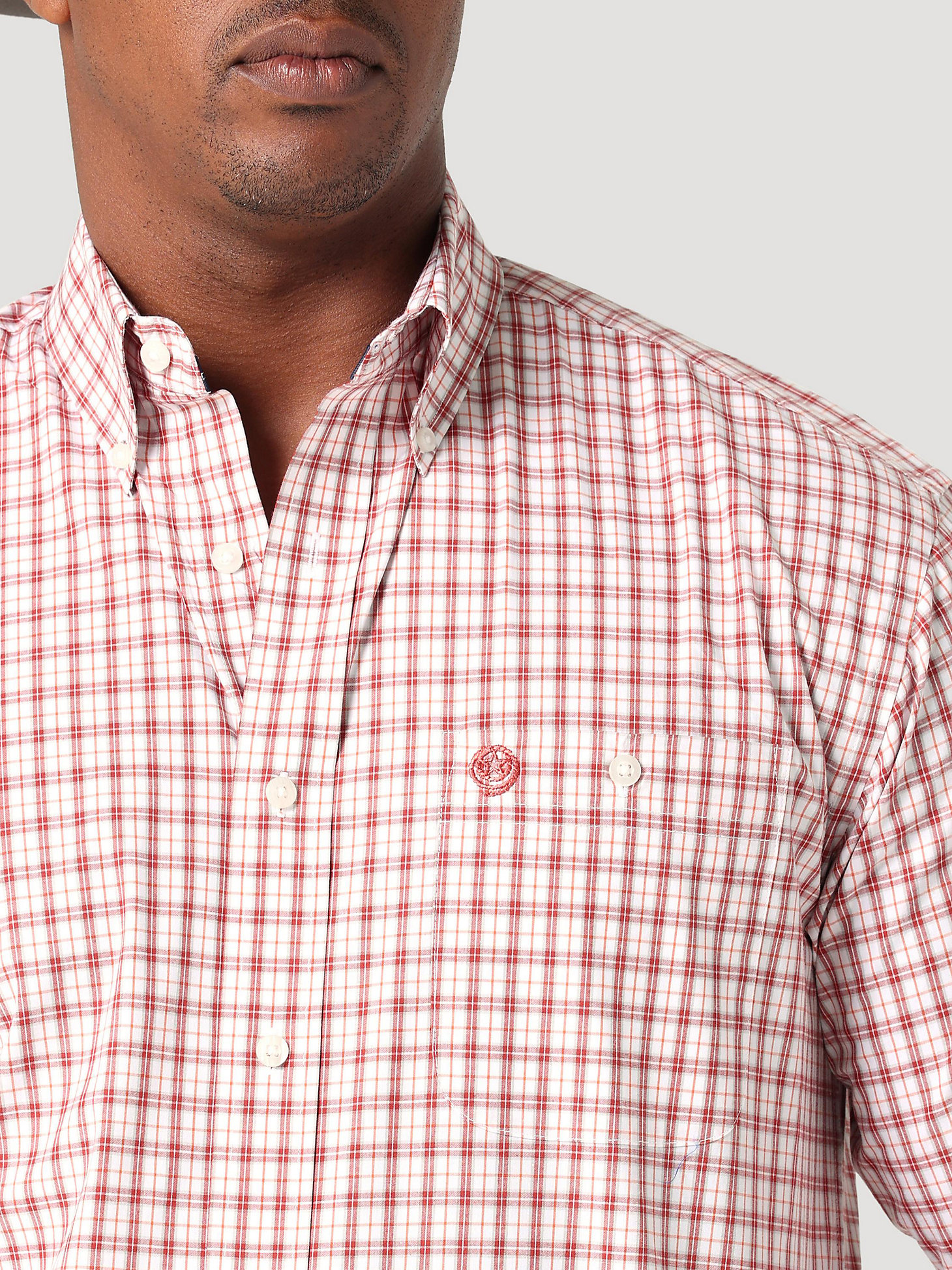 Men's George Strait Long Sleeve Button Down One Pocket Plaid Shirt in Brick Red Checks alternative view 2
