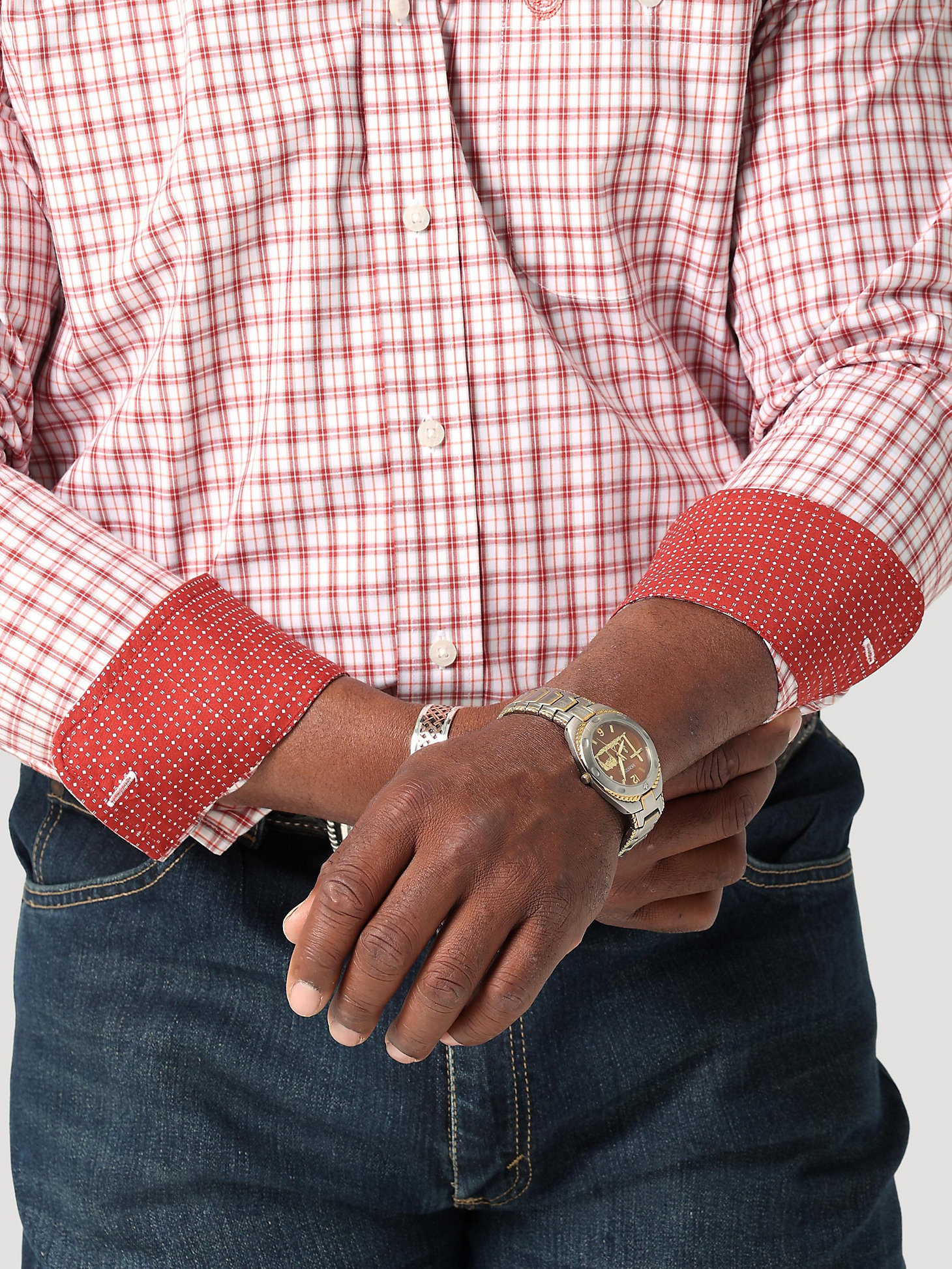 Men's George Strait Long Sleeve Button Down One Pocket Plaid Shirt in Brick Red Checks alternative view 3