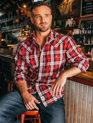 Wrangler Mens Retro Long Sleeve Plaid Snap Shirt Bold Red Size LT