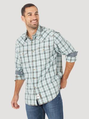 Men\'s Wrangler Retro® Premium Plaid Western Snap Shirt Sleeve Long