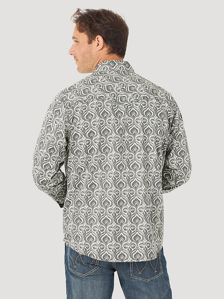 Men's Wrangler Retro® Long Sleeve Western Snap Printed Shirt in Grey Feathers alternative view