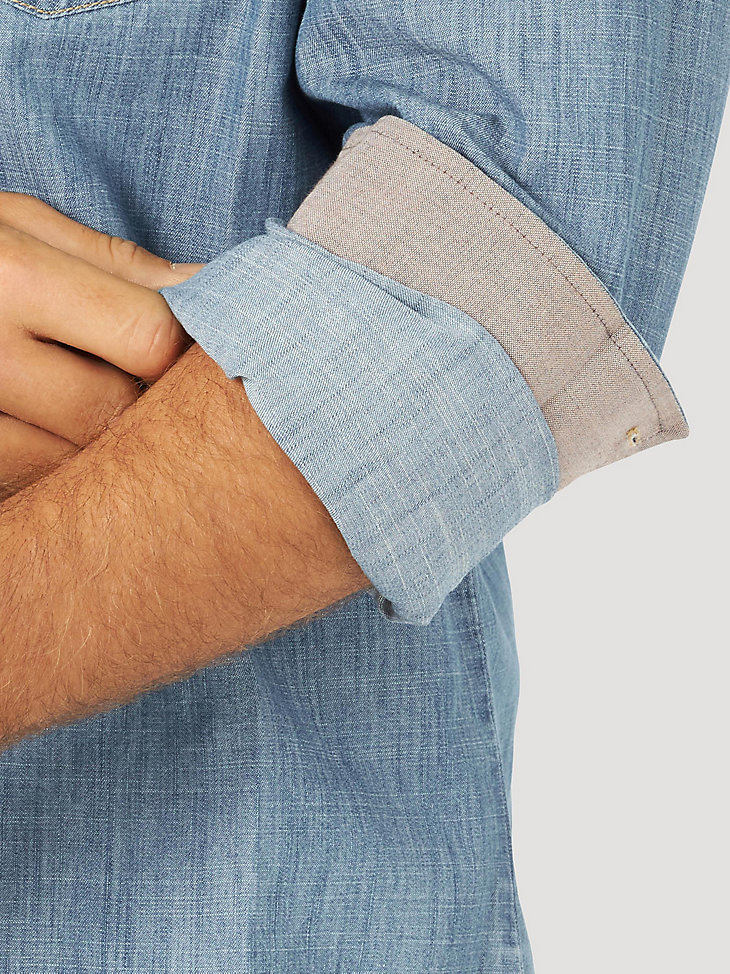 Men's Wrangler Retro® Premium Long Sleeve Button Down Denim Shirt in Denim alternative view 5