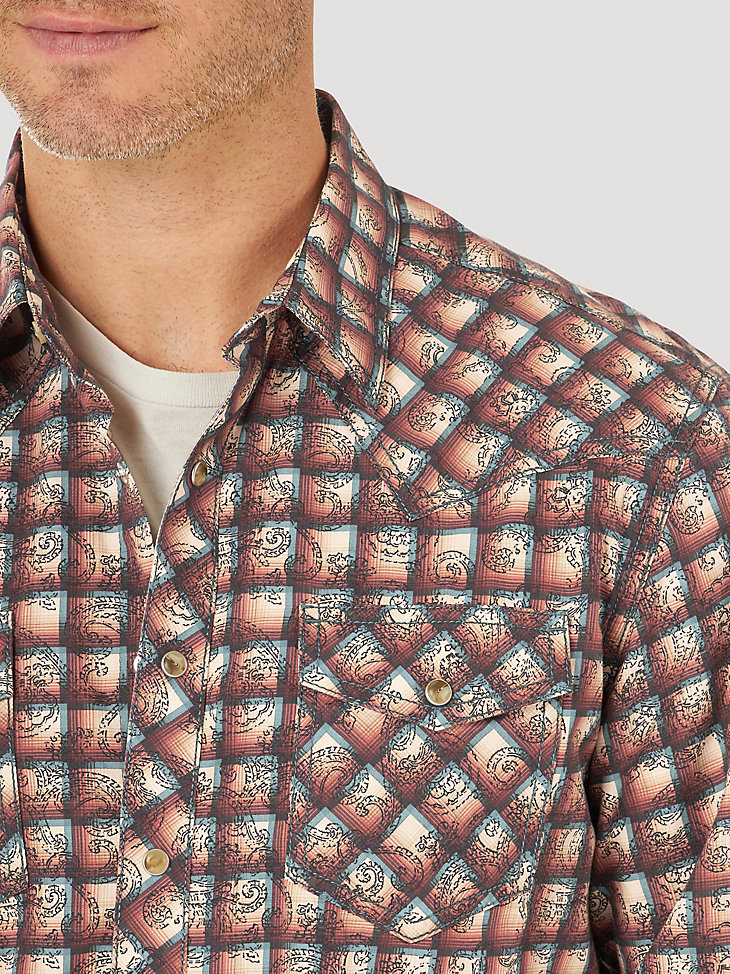 Men's Wrangler Retro® Premium Long Sleeve Western Snap Overprint Shirt in Ember alternative view 2