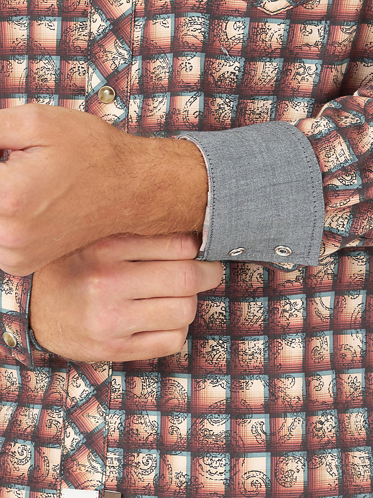 Men's Wrangler Retro® Premium Long Sleeve Western Snap Overprint Shirt in Ember alternative view 3