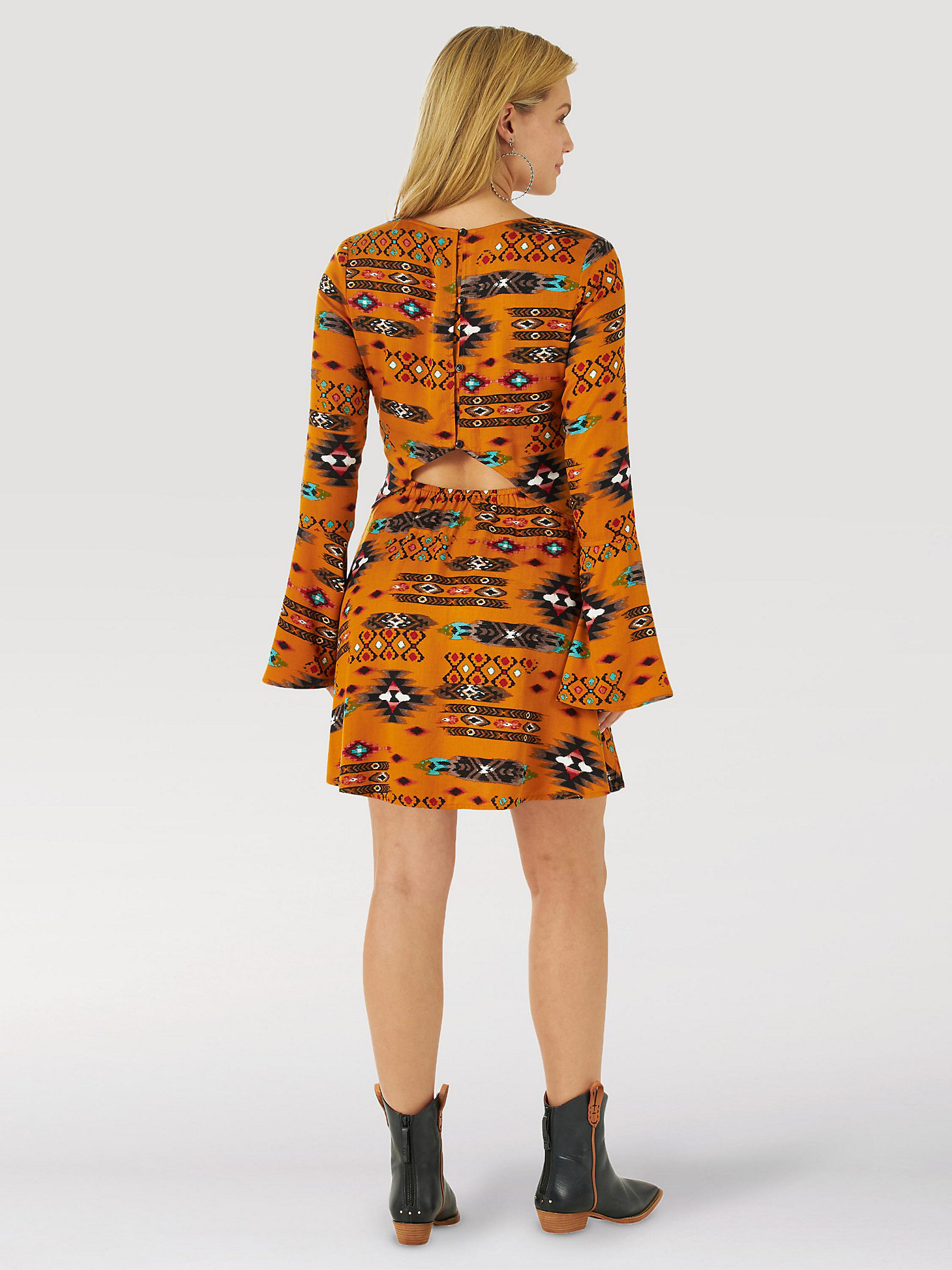 Women's Wrangler Retro® Peekaboo Back Southwestern Dress in tan alternative view 1