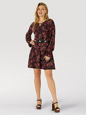 Women's Wrangler Retro® Lace Up Long Sleeve Dress | Women's DRESSES & JUMPSUITS | Wrangler®