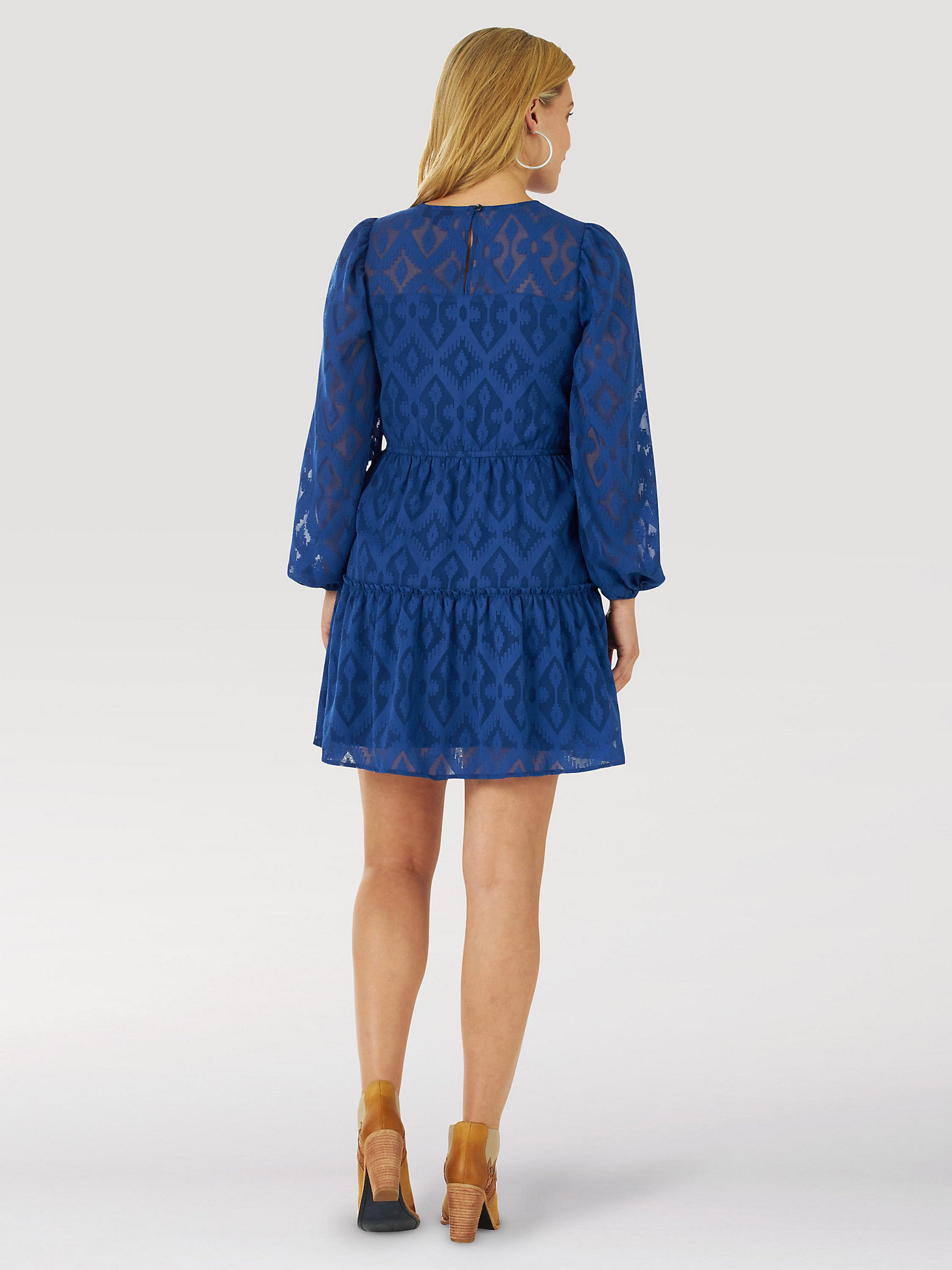 Women's Wrangler Retro® Vintage Tiered Long Sleeve Dress in blue alternative view 1