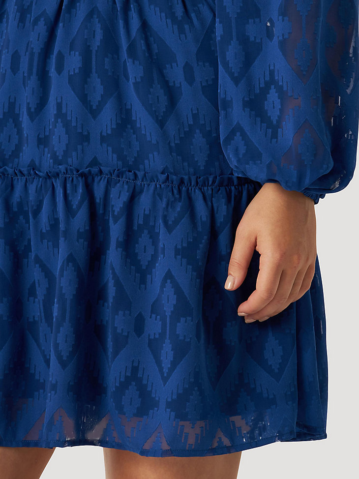 Women's Wrangler Retro® Vintage Tiered Long Sleeve Dress in blue alternative view 2