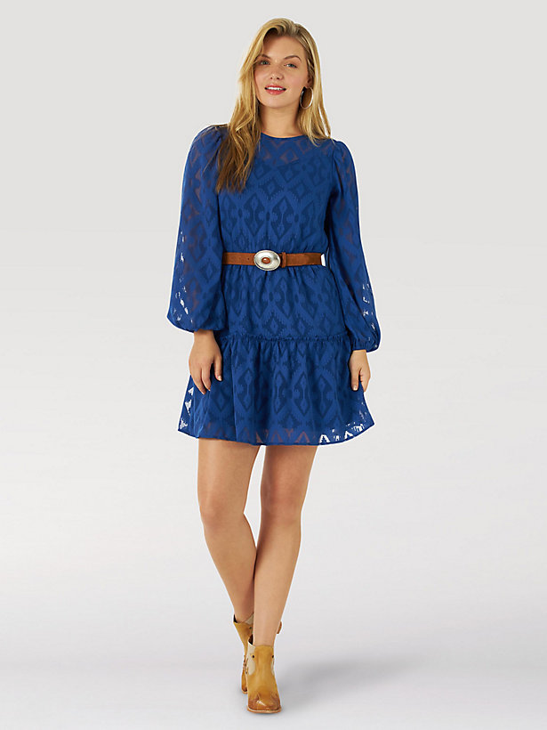 Women's Wrangler Retro® Vintage Tiered Long Sleeve Dress in blue