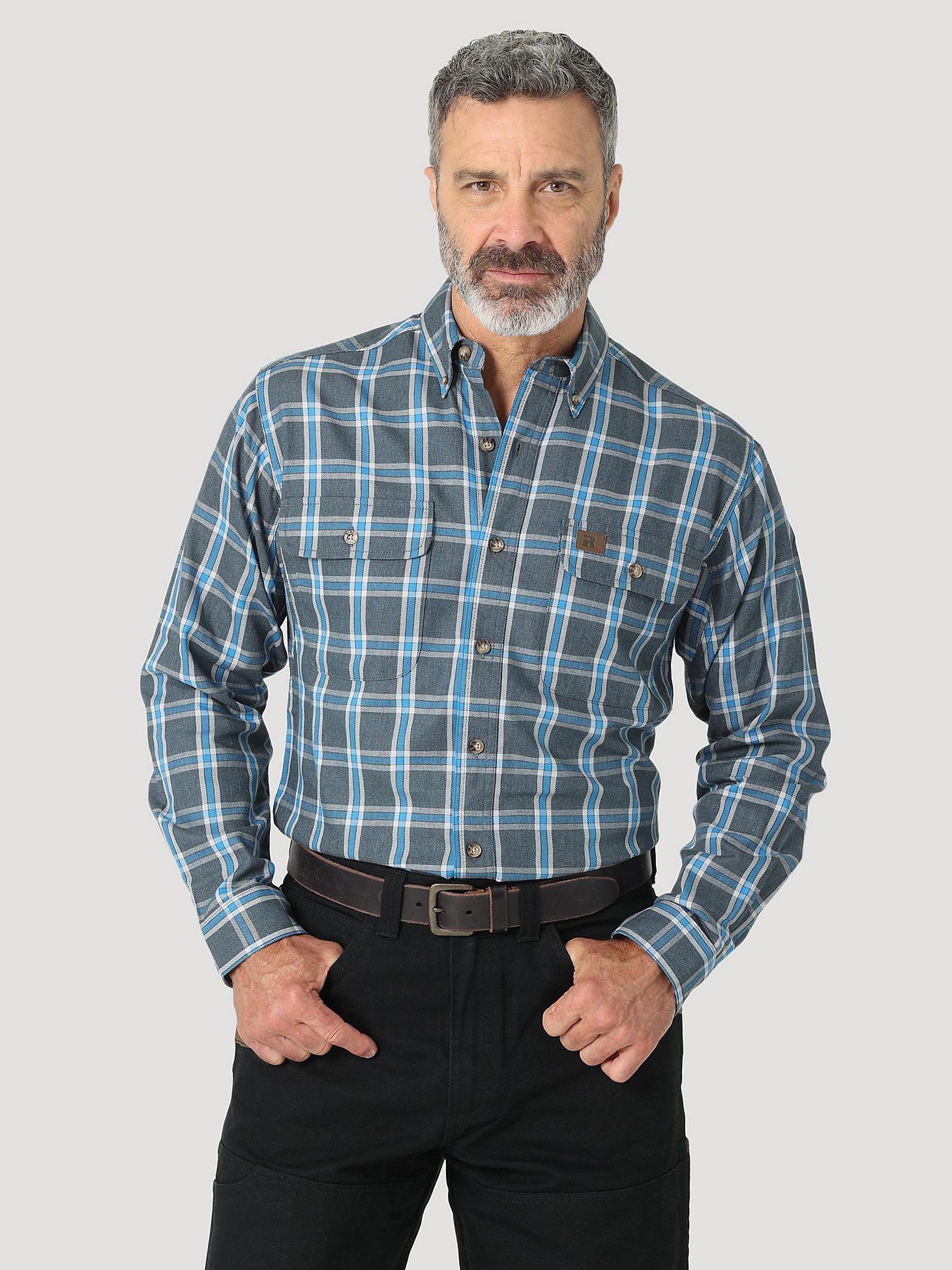 Wrangler® RIGGS Workwear® Long Sleeve Plaid Work Shirt in Downpour main view