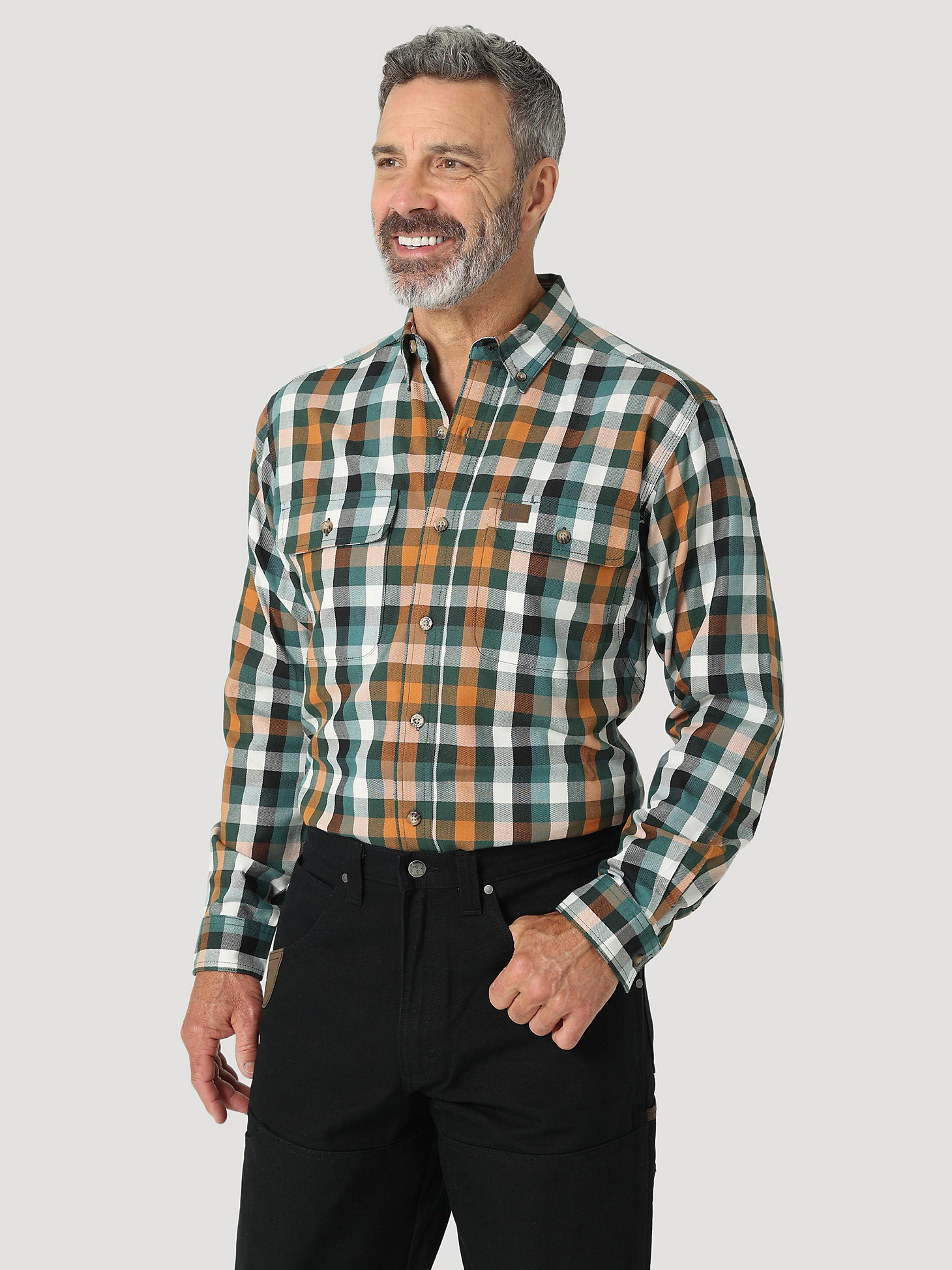 Wrangler® RIGGS Workwear® Long Sleeve Plaid Work Shirt in Sierra Forest main view