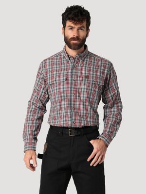 Wrangler® RIGGS Workwear® Long Sleeve Plaid Work Shirt in Ocean Currant