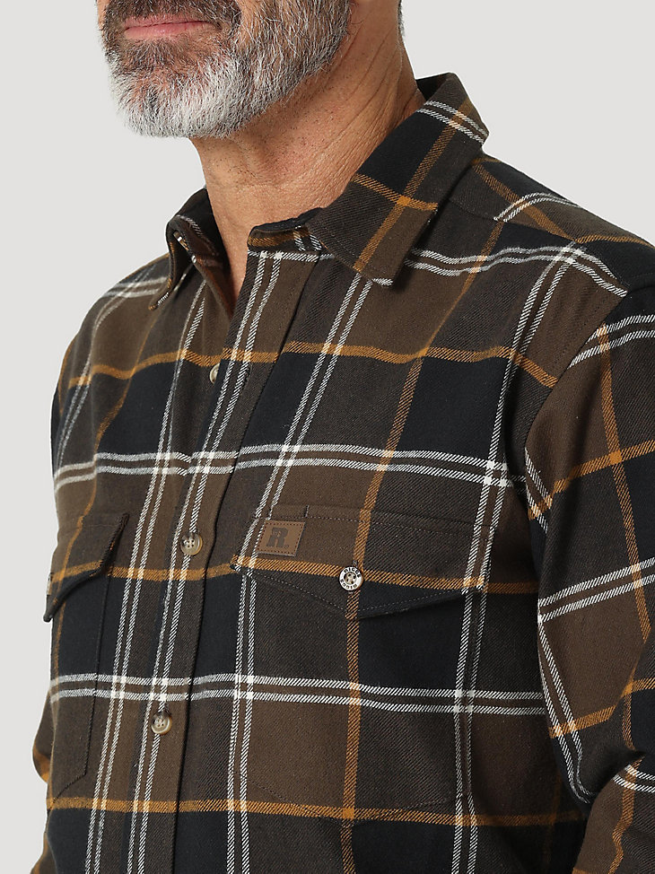 Men's Wrangler® RIGGS Workwear® Heavy Weight Flannel Button Down Plaid Work Shirt in Hickory alternative view 2