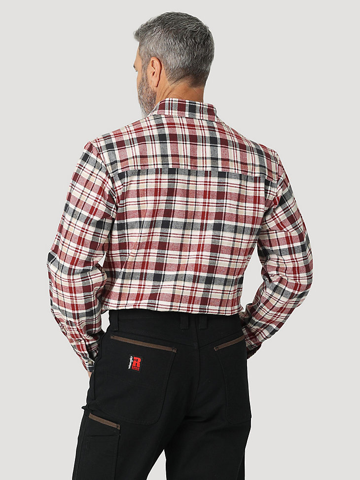 Men's Wrangler® RIGGS Workwear® Heavy Weight Flannel Button Down Plaid Work Shirt in Brick alternative view