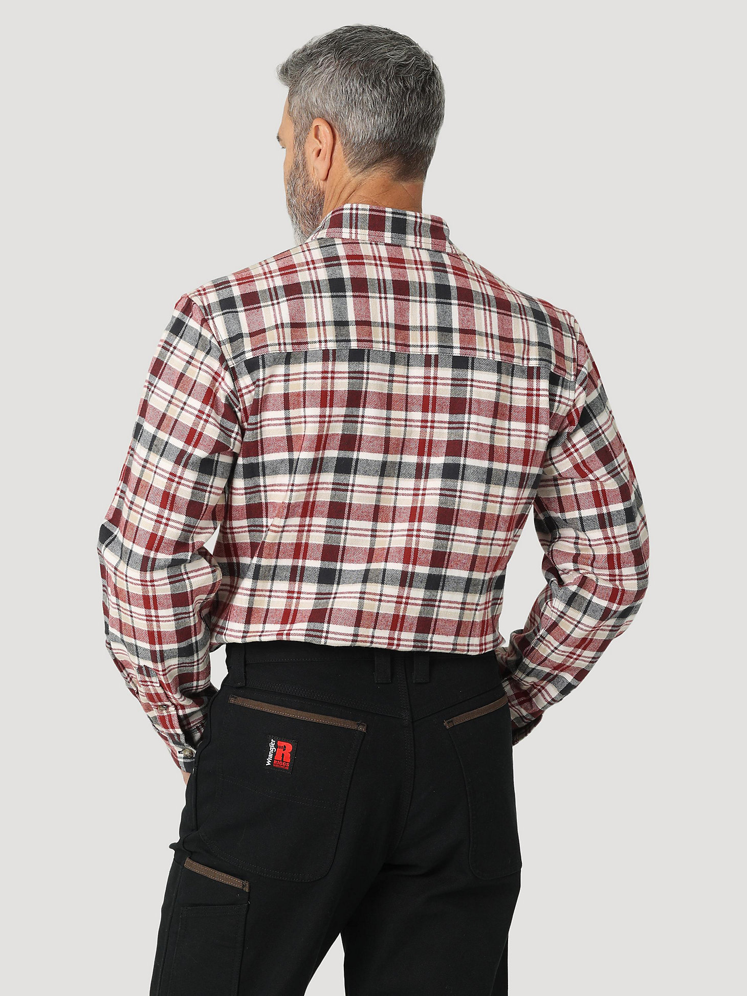 Men's Wrangler® RIGGS Workwear® Heavy Weight Flannel Button Down Plaid Work Shirt in Brick alternative view 1