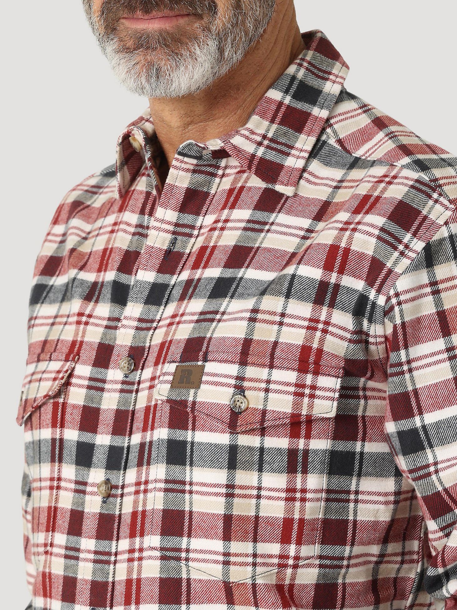 Men's Wrangler® RIGGS Workwear® Heavy Weight Flannel Button Down Plaid Work Shirt in Brick alternative view 2