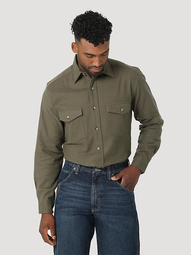 Men's Wrangler® RIGGS Workwear® Heavy Weight Flannel Button Down Solid Work Shirt