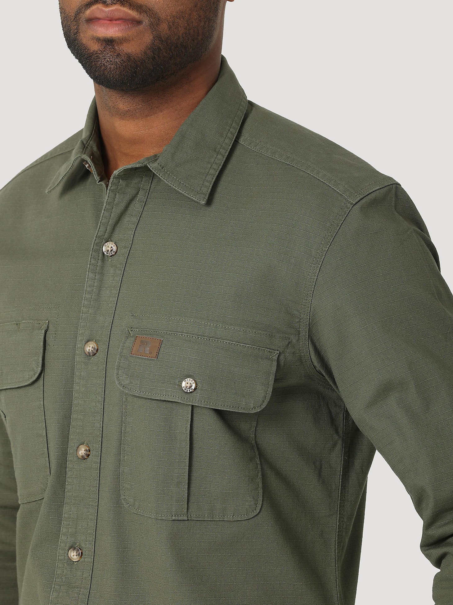 Mens RIGGS Workwear Long Sleeve Ripstop Work Shirt in Grape Leaf alternative view 3