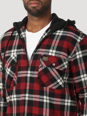 Men's Plaid Flannel Shirt Jacket Fully Quilted Lined Pocket Warm ZipUp