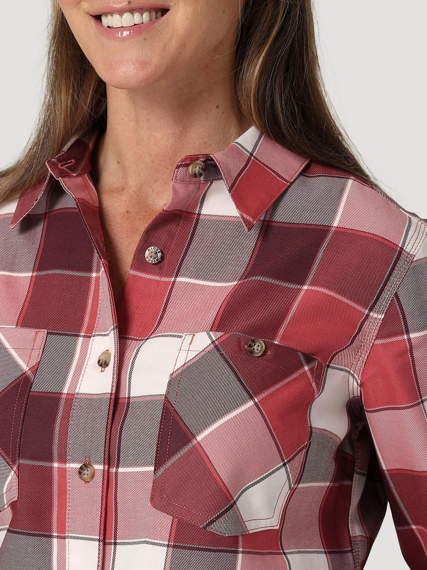 Women's Wrangler® RIGGS Workwear® Lightweight Flannel Plaid Work Shirt in Wine alternative view 2