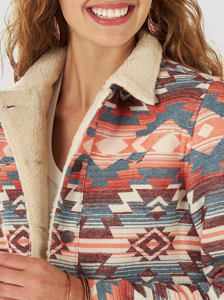 Women's Wrangler® Sherpa Lined Southwestern Print Jacket in multi alternative view 2