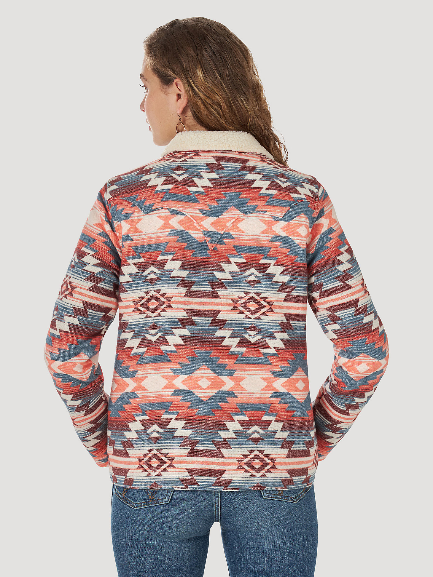 Women's Wrangler® Sherpa Lined Southwestern Print Jacket in multi alternative view 4