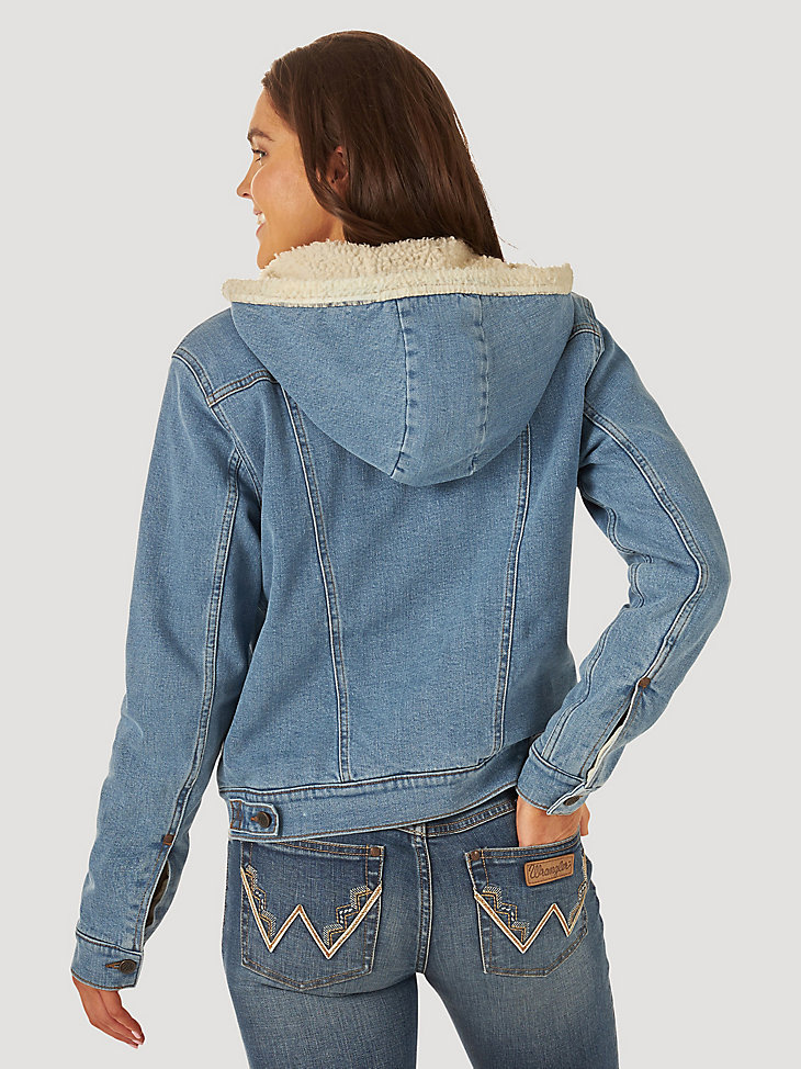 Women's Wrangler® Sherpa Lined Hooded Denim Jacket in denim alternative view 5
