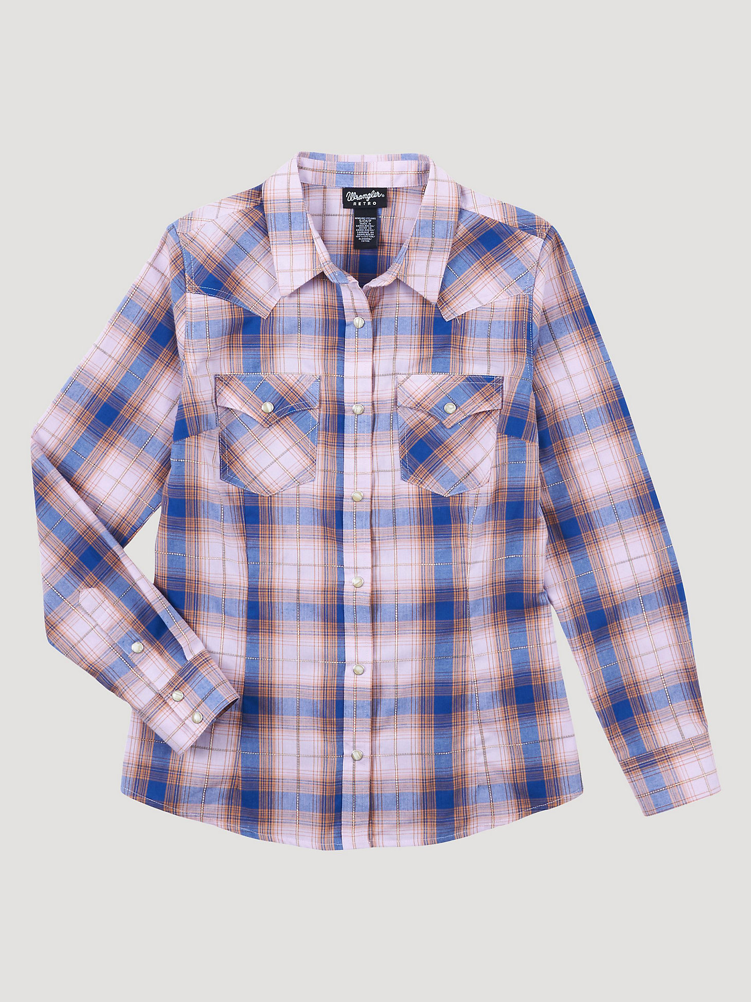 Women's Wrangler Retro® Plaid Western Snap Shirt in purple alternative view 3