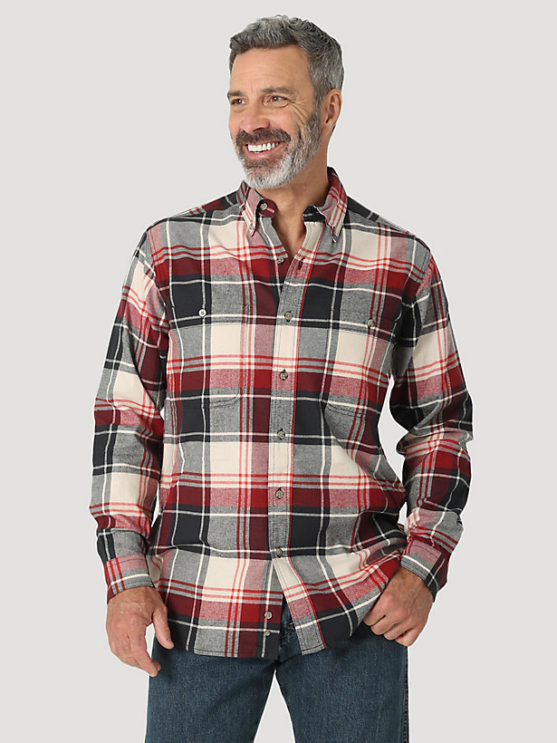 Wrangler Rugged Wear® Long Sleeve Flannel Plaid Button-Down Shirt