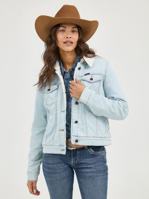 Women's Wrangler Classic Western Denim Sherpa Jacket in Bleached Denim