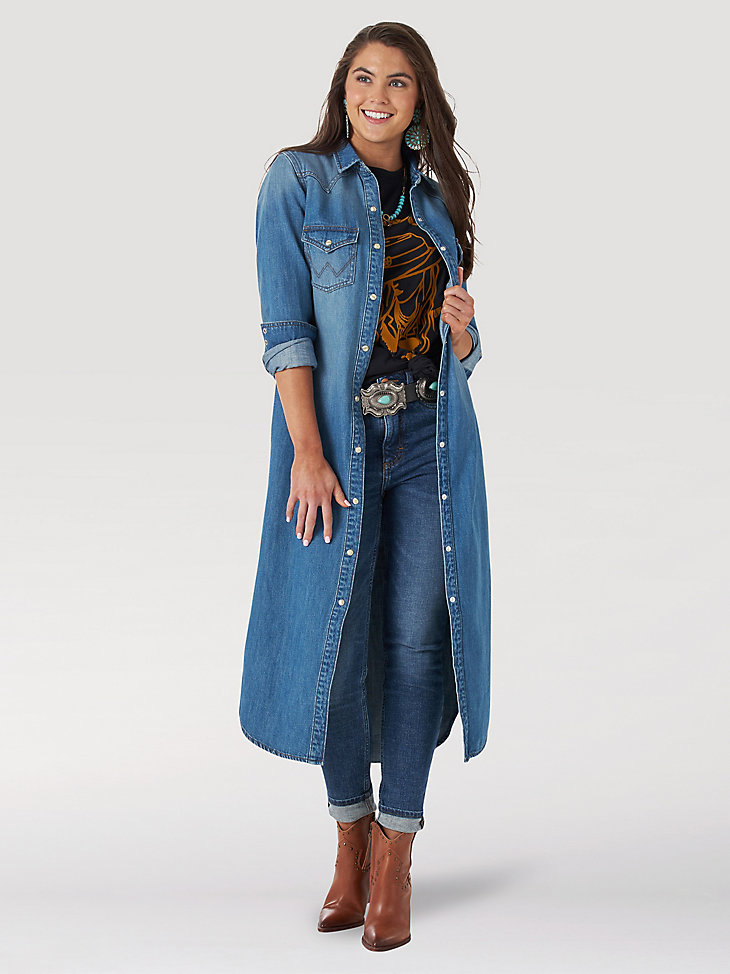 Women's Wrangler Retro® Long Sleeve Denim Midi Dress in denim alternative view