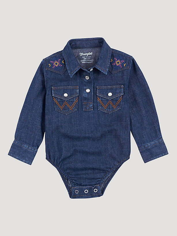 Baby Girl's Embroidered Yoke Denim Bodysuit